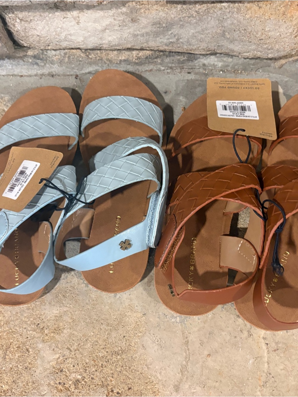 Lot of 2 Big Girls Size 3 Brand Sandals in Light Blue and Brown